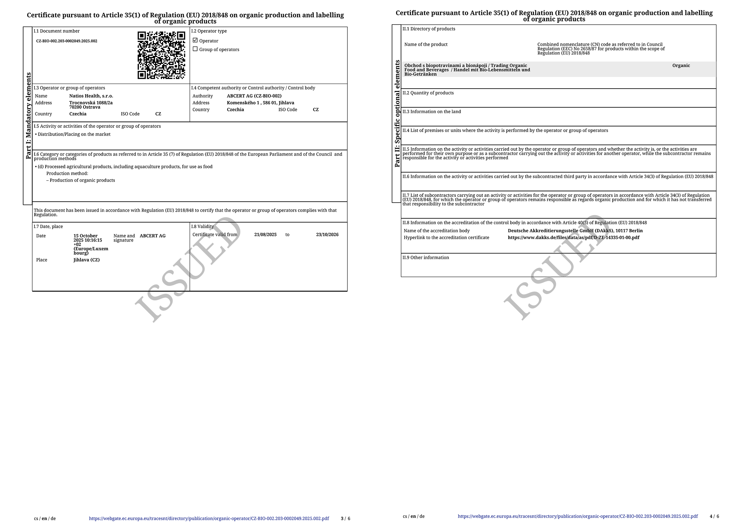 Certifikat BIO 2025 EN - Natios